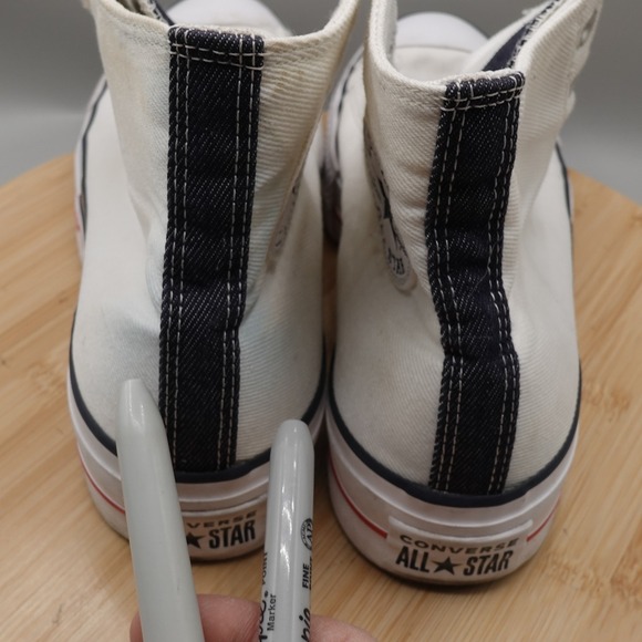Converse Shoes Womens 10 Chuck Taylor All Star High Top White Denim A03961C Flaw - Picture 5 of 11